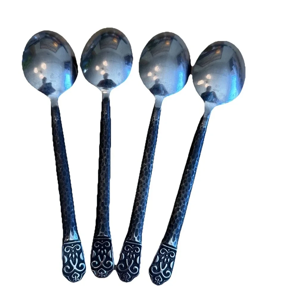 4 Oval Soup‎ Spoons Gourmet Settings AVALON BARCELONA Stainless Flatware 8.2